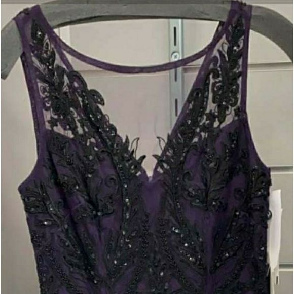 Adrianna Beaded Illusion Sheath Gown In Amethyst tailor - Picture 4 of 8